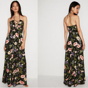 EXPRESS Lace-Up Ruched Fit and Flare Maxi Dress